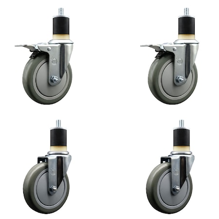 Service Caster 5'' SS Gray Poly Swivel 1-7/8'' Expanding Stem Caster Set 2 Total Lock Brakes, 4PK SCC-SSEXTTL20S514-PPUB-2-S-2-178
